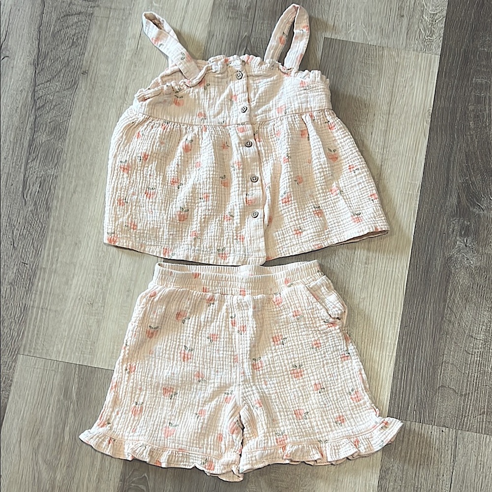R+B Peach Floral Top and Shorts Set